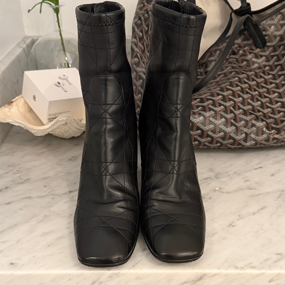 Dior Black Quilted Ankle Booties, excellent condition.